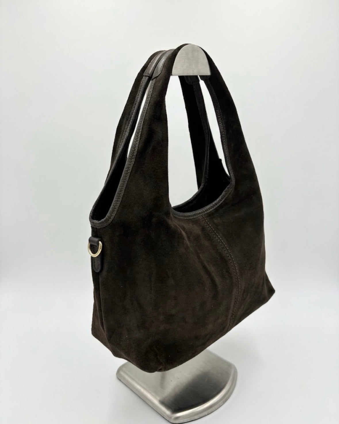 Borsa Hobo in Pelle Scamosciata – Marrone Scuro / Testa di Moro
