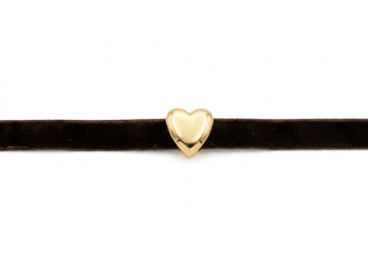 Girocollo Choker in Velluto Marrone – Charm Cuore Dorato