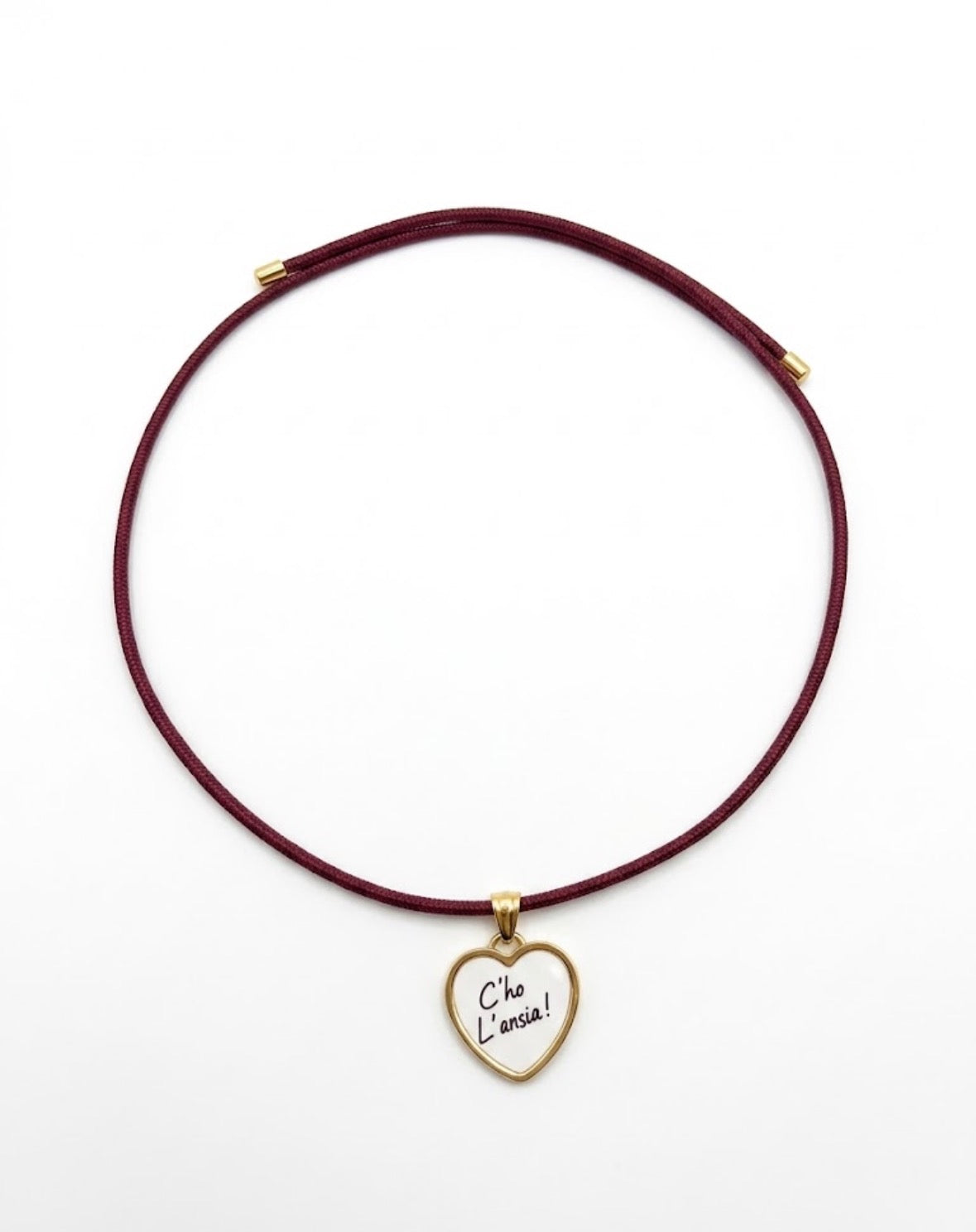 Collana Girocollo magnetica Bordeaux Ciondolo Cuore "C'ho L'ansia!"