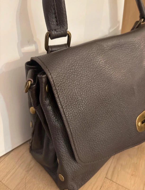 Borsa ‘laPostina’ in Vera Pelle Marrone PICCOLA