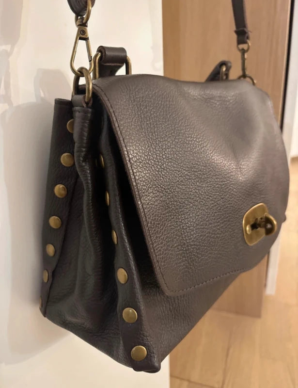 Borsa ‘laPostina’ in Vera Pelle Marrone PICCOLA