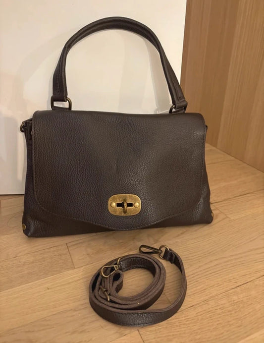 Borsa ‘laPostina’ in Vera Pelle Marrone PICCOLA