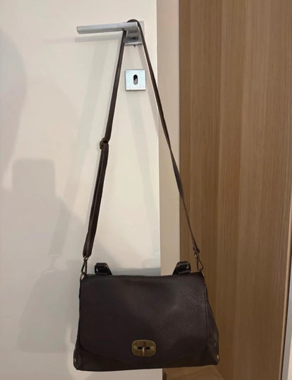 Borsa ‘laPostina’ in Vera Pelle Marrone PICCOLA