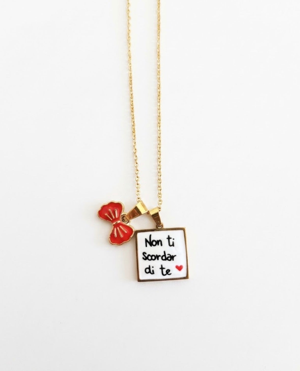 Collana Charm Fiocco & Frase – "Non ti scordar di te"