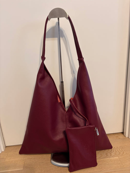 Borsa Hobo 'Vu' Bordeaux in Vera Pelle