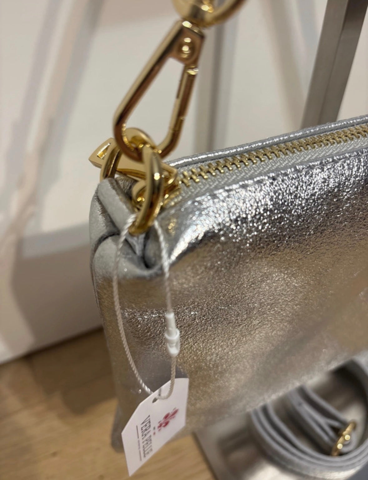 Borsa 'Selly' in Vera Pelle Argentata