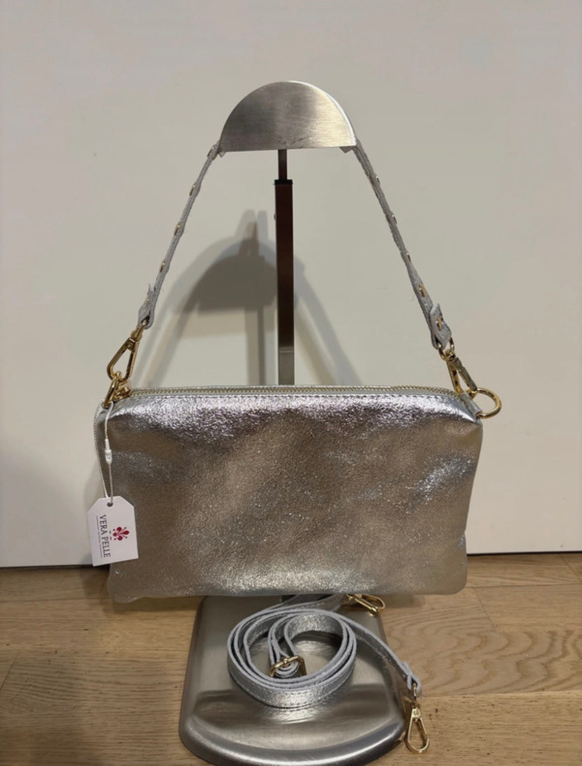 Borsa 'Selly' in Vera Pelle Argentata