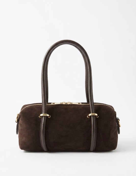 Borsa Bauletto in Vera Pelle Scamosciata – Testa di Moro