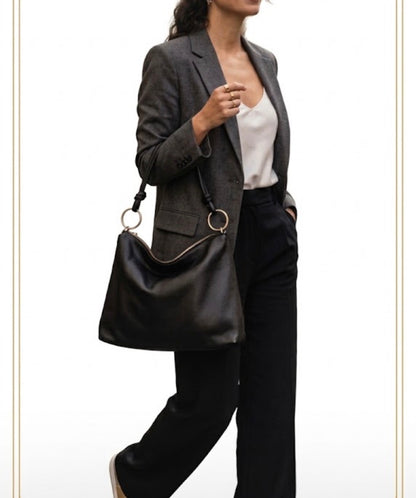Borsa a Spalla in Vera Pelle Martellata – Nero Made in Italy