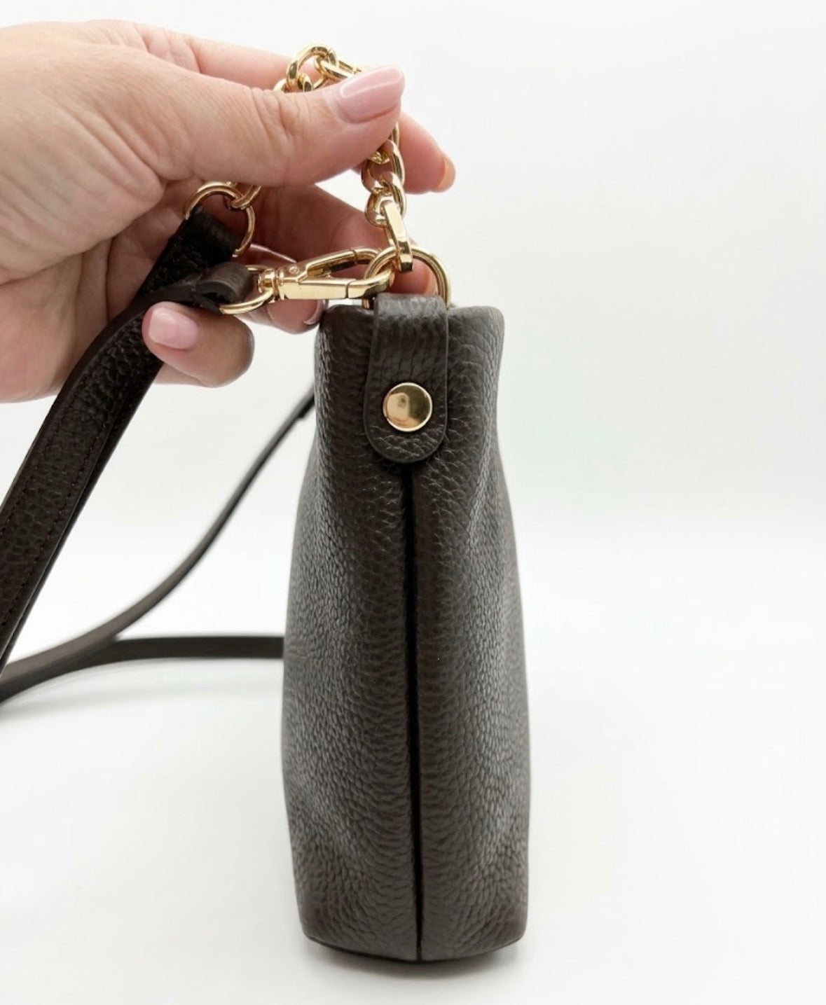 Borsa a Tracolla in Vera Pelle Pebble marrone testa moro