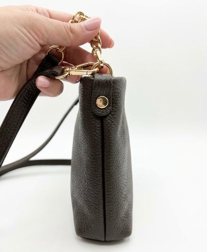 Borsa a Tracolla in Vera Pelle Pebble marrone testa moro