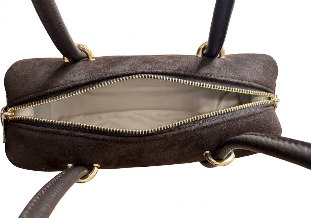 Borsa Bauletto in Vera Pelle Scamosciata – Testa di Moro