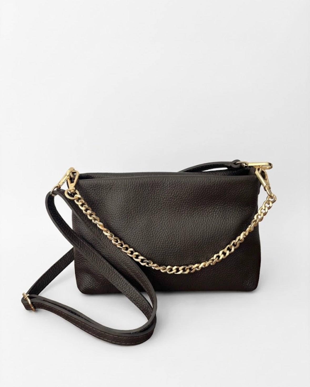 Borsa a Tracolla in Vera Pelle Pebble marrone testa moro