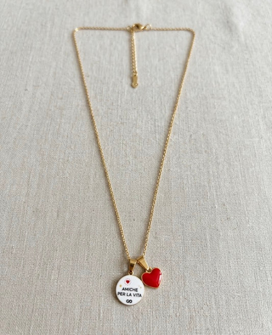 Collana "Amiche per la Vita" con Ciondolo Cuore e Scritta