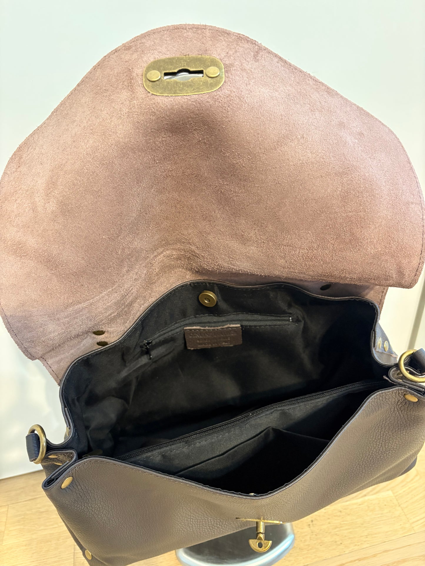 Borsa ‘laPostina’ in Vera Pelle Marrone GRANDE