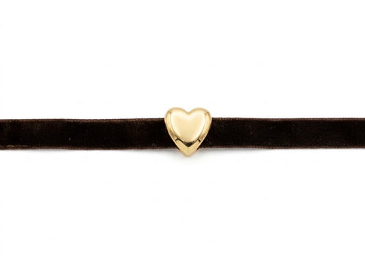Girocollo Choker in Velluto Marrone – Charm Cuore Dorato