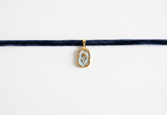 Girocollo Choker in Velluto Blu – Charm Medaglione celeste