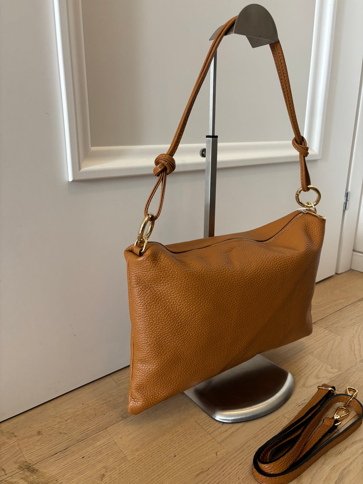 Borsa a spalla/tracolla in vera pelle cuoio / cammello