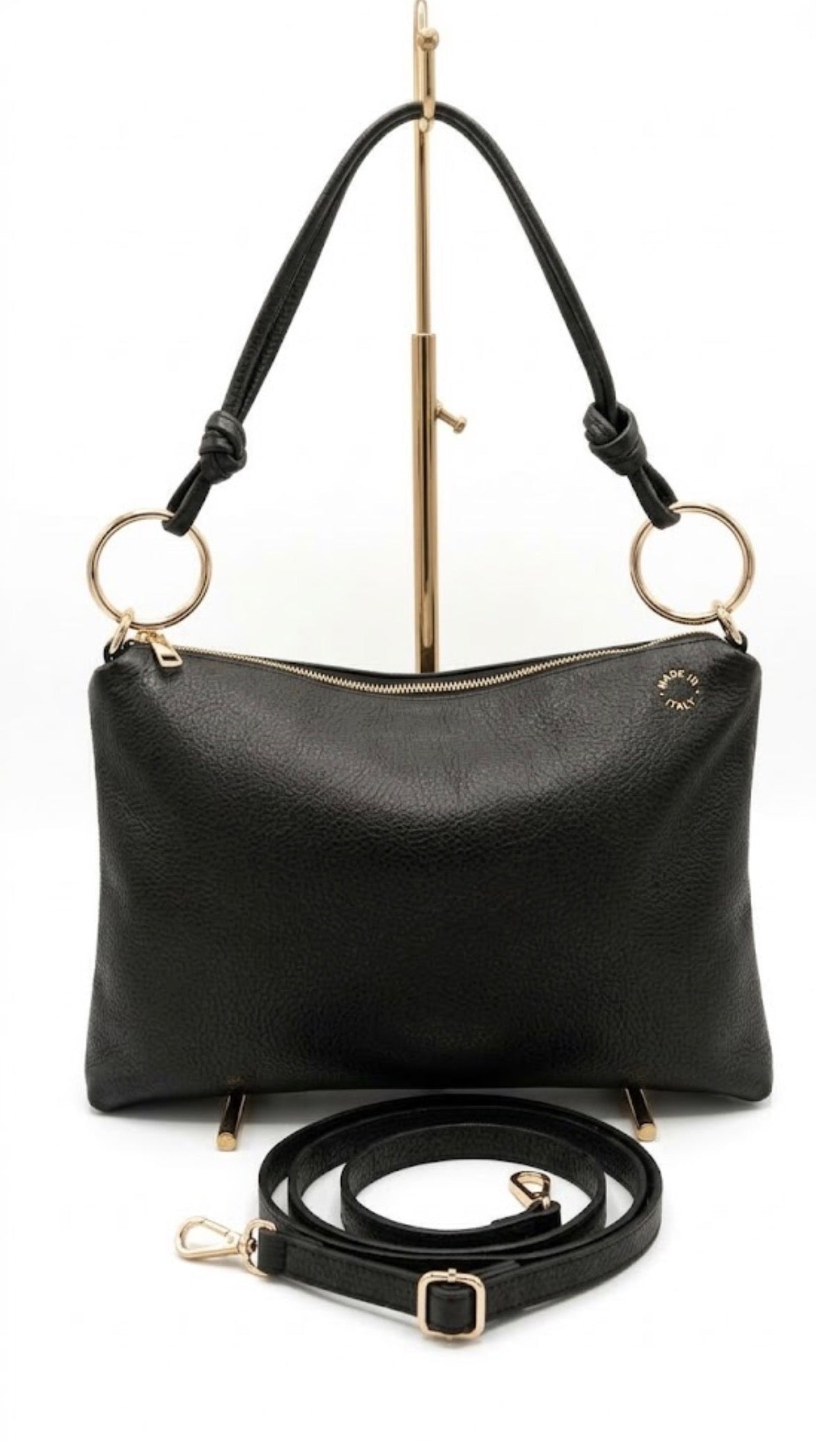 Borsa a Spalla in Vera Pelle Martellata – Nero Made in Italy