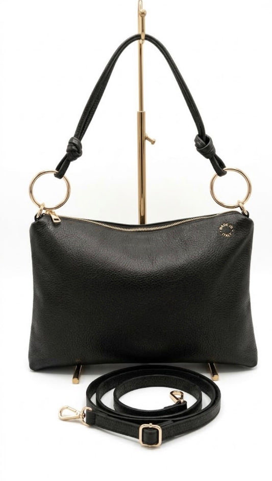 Borsa a Spalla in Vera Pelle Martellata – Nero Made in Italy