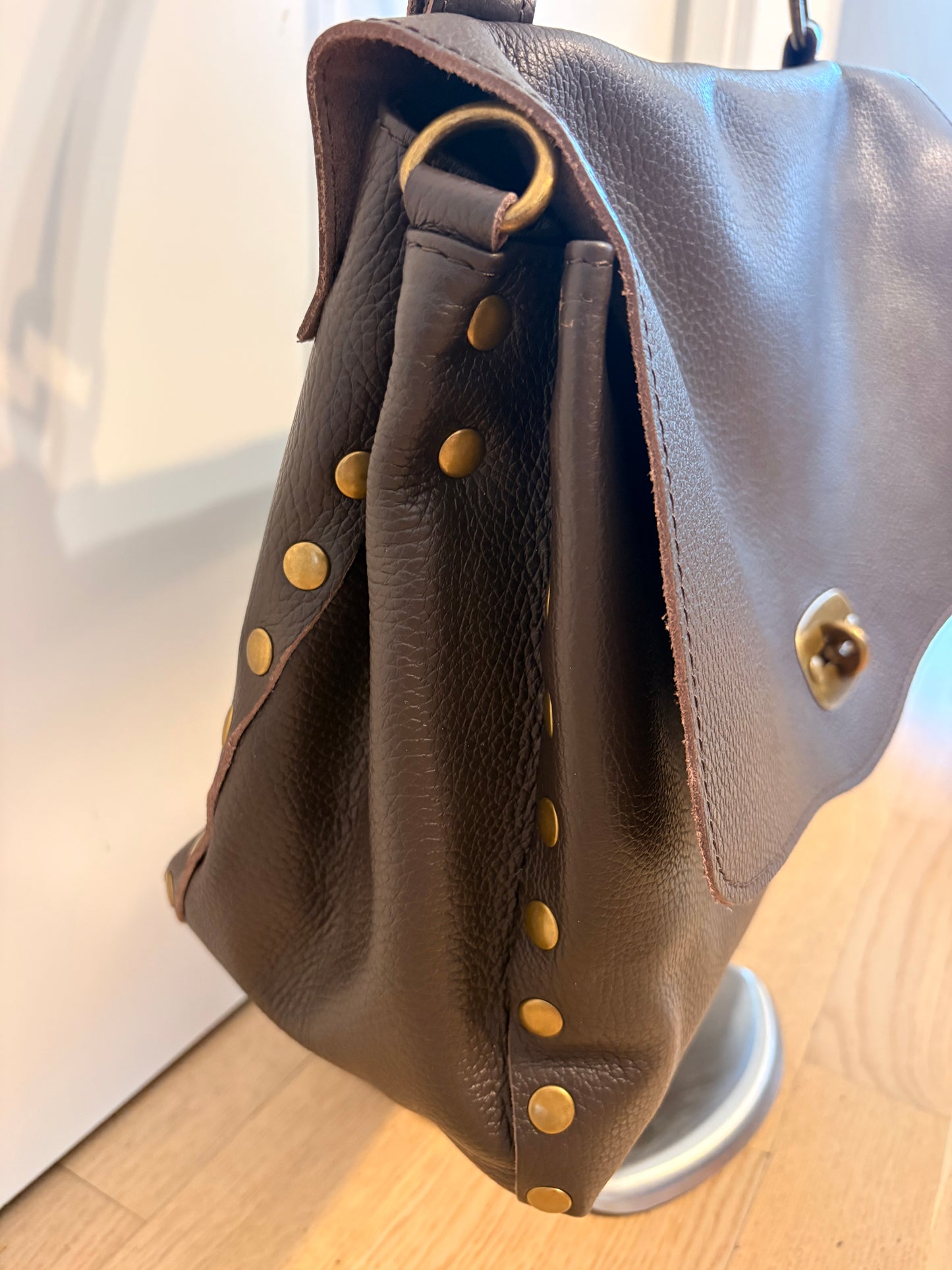 Borsa ‘laPostina’ in Vera Pelle Marrone GRANDE