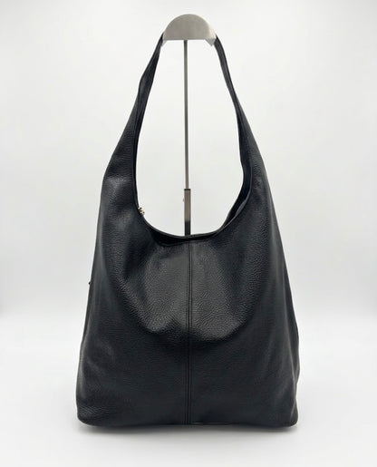 Borsa Hobo in Vera Pelle Martellata nera con Pochette Coordinata – Collezione Autunno/Inverno