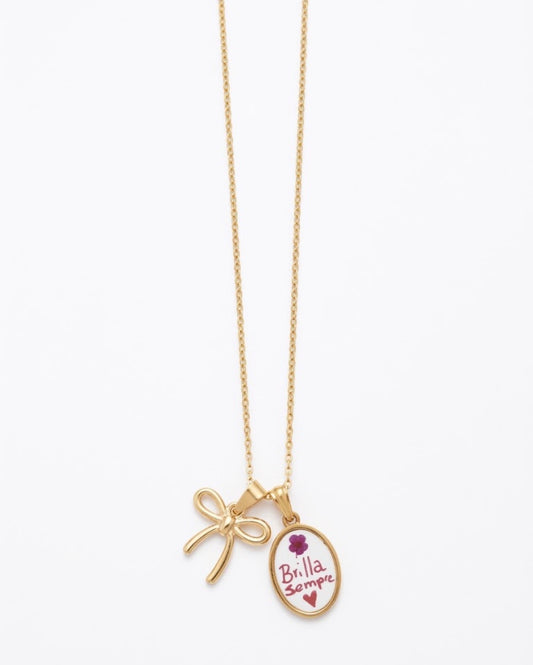 Collana Charm Fiocco & Frase – "Brilla Sempre"