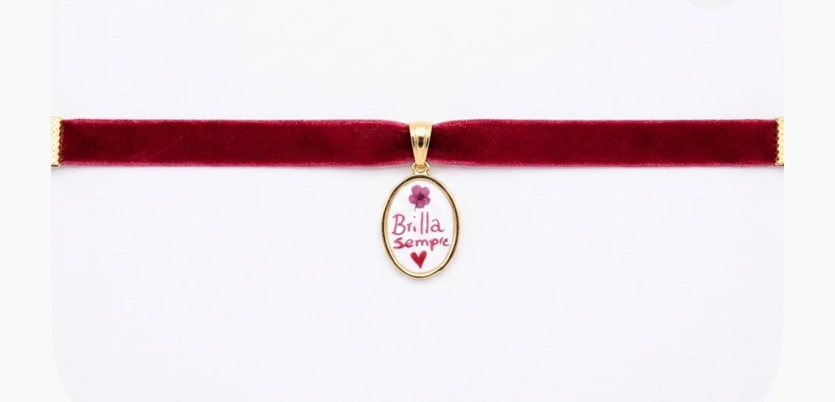 Girocollo Choker in Velluto Borgogna – Medaglietta "Brilla Sempre"
