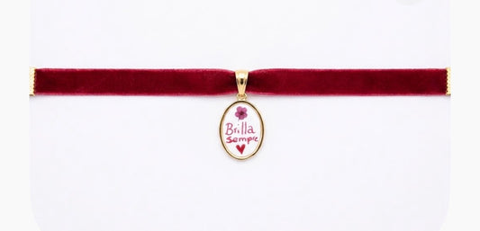 Girocollo Choker in Velluto Borgogna – Medaglietta "Brilla Sempre"