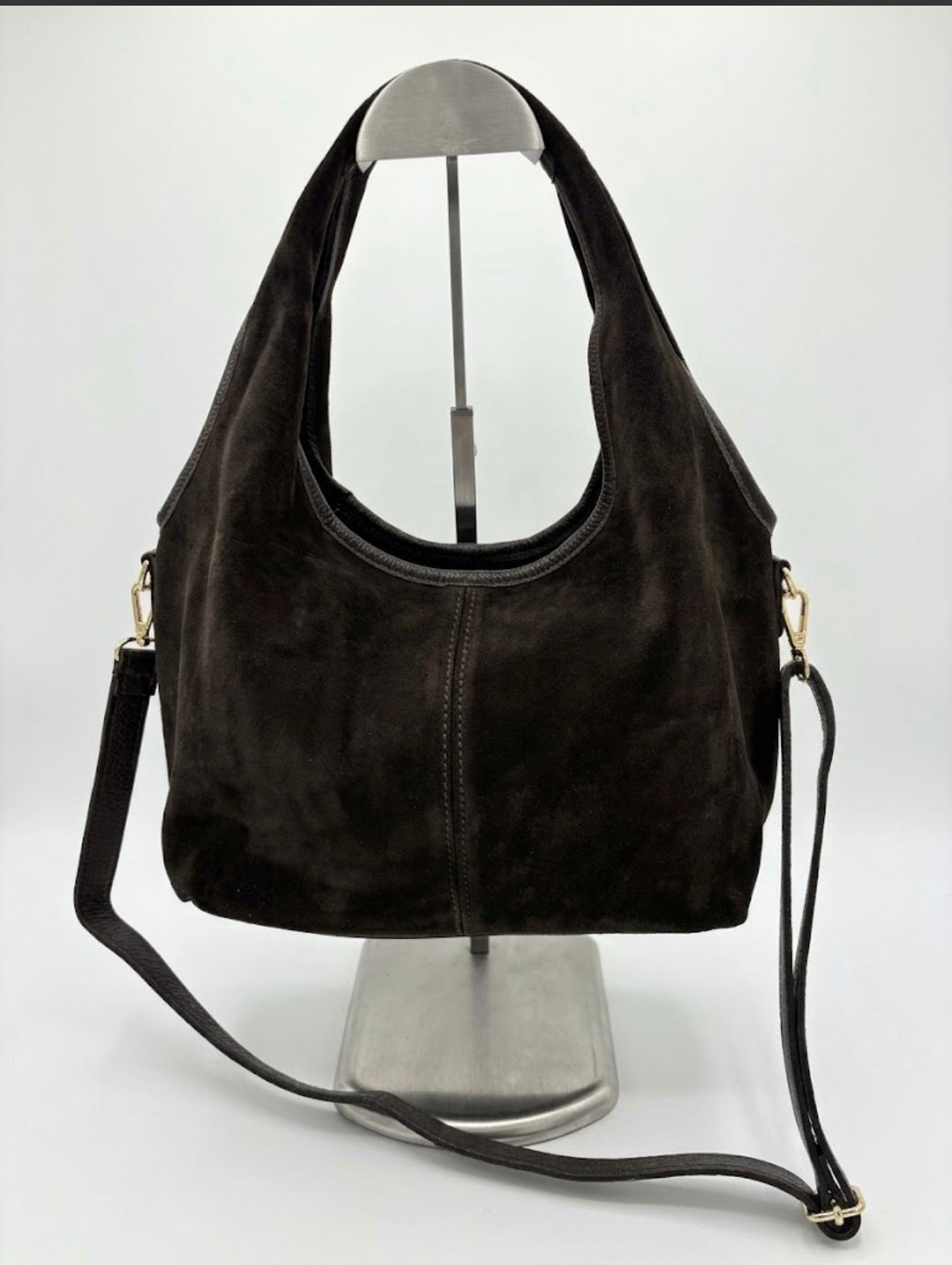 Borsa Hobo in Pelle Scamosciata – Marrone Scuro / Testa di Moro