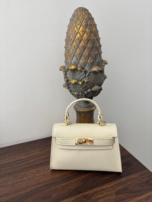 Borsa a Mano e Tracolla in Pelle Saffiano – Bianco Panna
