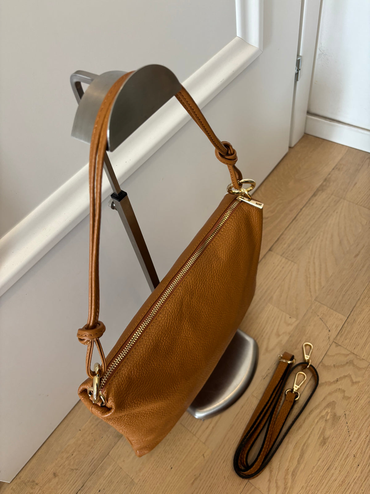 Borsa a spalla/tracolla in vera pelle cuoio / cammello