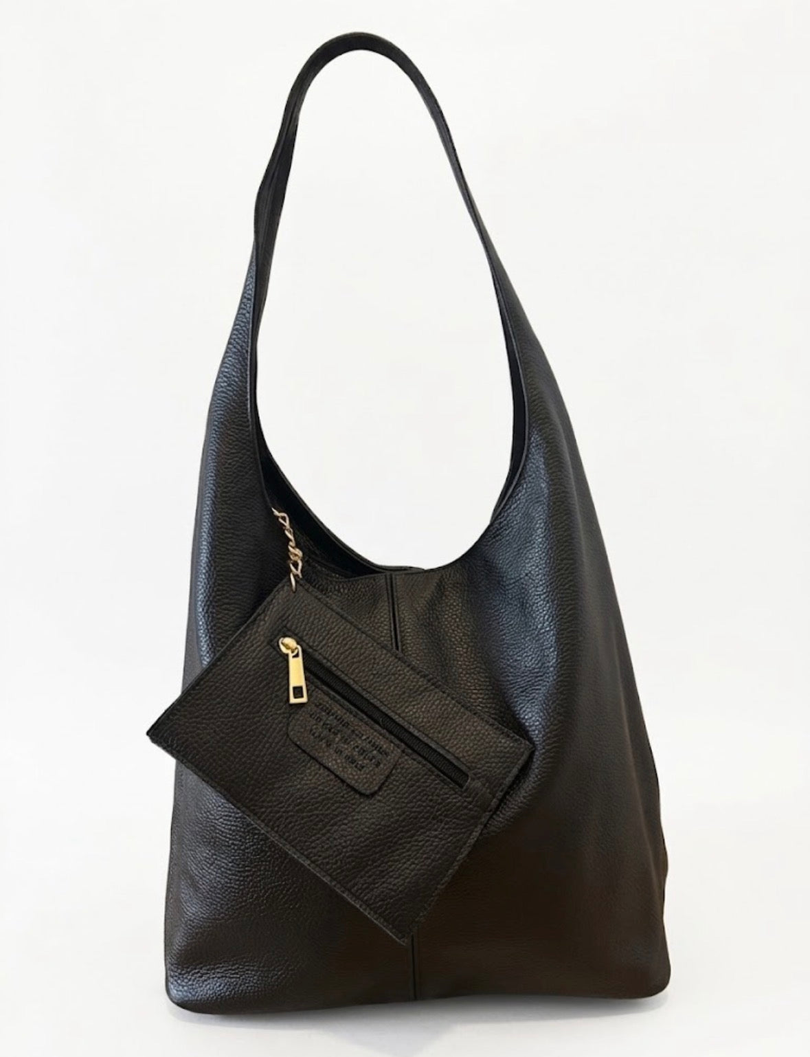 Borsa Hobo in Vera Pelle Martellata nera con Pochette Coordinata – Collezione Autunno/Inverno