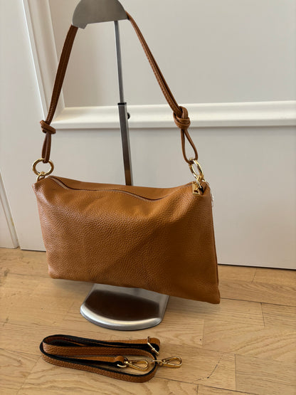 Borsa a spalla/tracolla in vera pelle cuoio / cammello