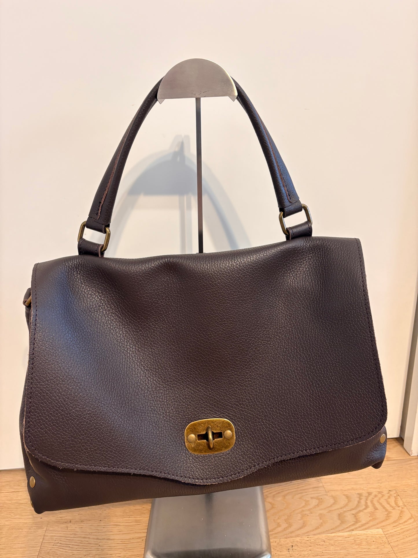 Borsa ‘laPostina’ in Vera Pelle Marrone GRANDE