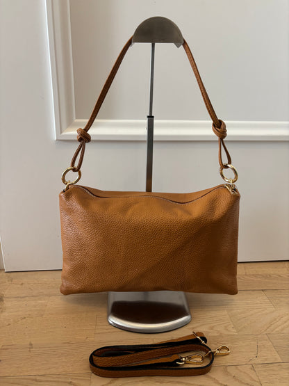 Borsa a spalla/tracolla in vera pelle cuoio / cammello