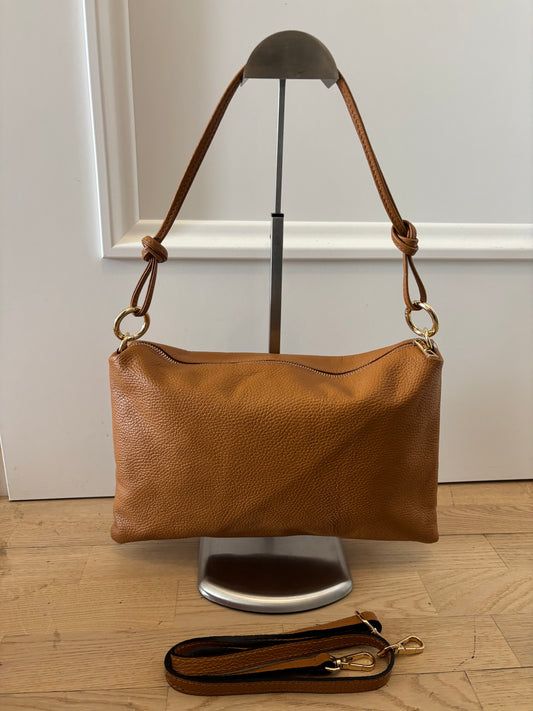 Borsa a spalla/tracolla in vera pelle cuoio / cammello
