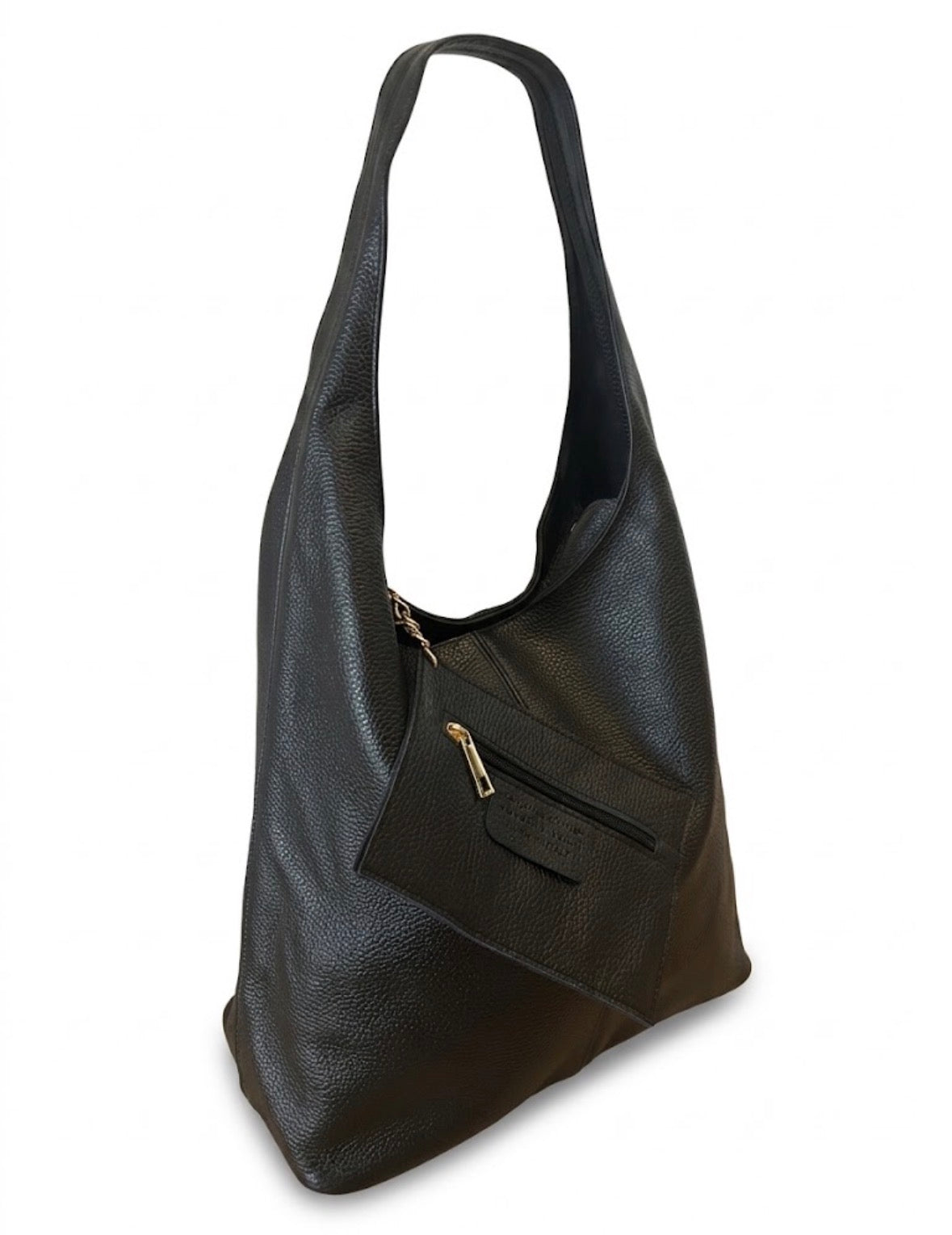 Borsa Hobo in Vera Pelle Martellata nera con Pochette Coordinata – Collezione Autunno/Inverno