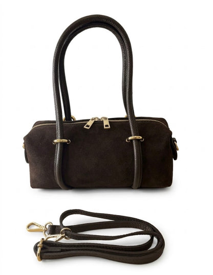 Borsa Bauletto in Vera Pelle Scamosciata – Testa di Moro